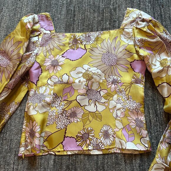 Sandro Paris Printed Silk Puff Sleeve Top,  Size 1 (equivalent of a small) - Picture 5 of 12